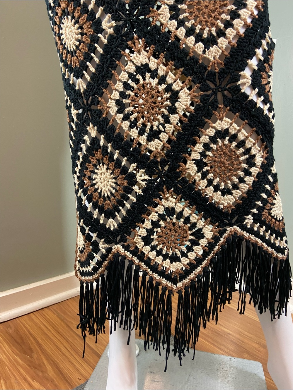 Elan Crochet Aleki Granny Square Fringe Slip Maxi Dress Sheer Coverup Small [TE] - Picture 9 of 13